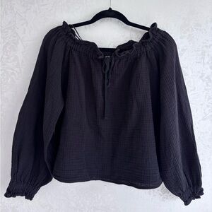 Zara Baby Doll Long Sleeve Muslin Blouse Black XS